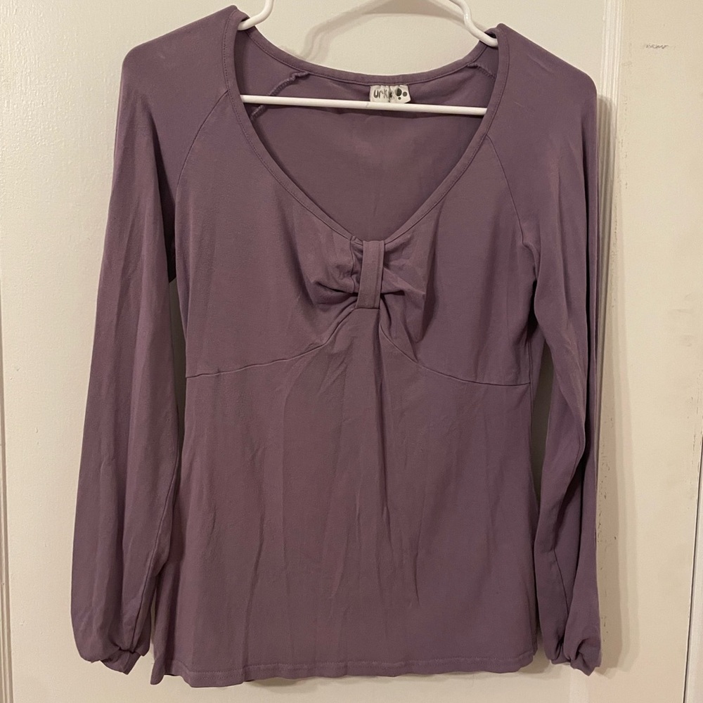 Urkye Sweetheart Neckline Front Gather Puff Aleeve Top in Dusty Purple Size M